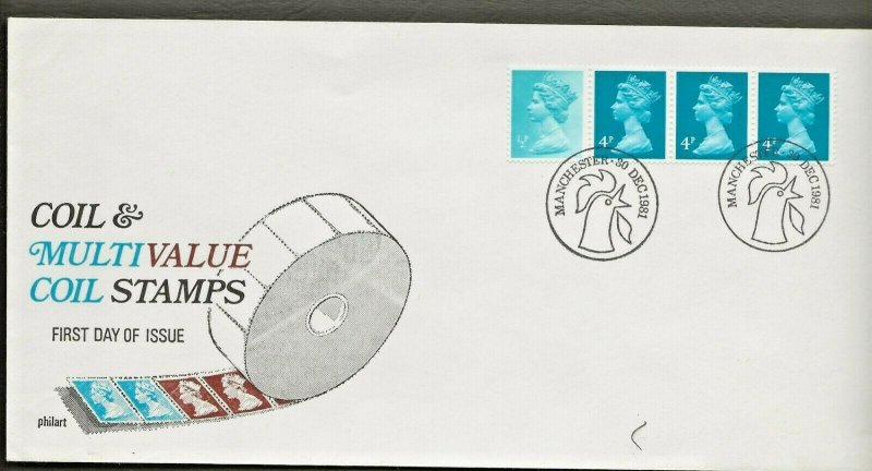 30/12/1981 READERS DIGEST-MULTI VALUE 12½p COIL / RARE POSTMARK FDC