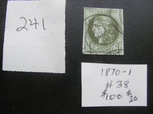 FRANCE 1870 USED SC 38 XF $100 (241) SEE DESCRIPTION