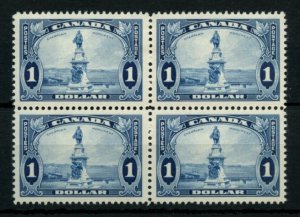 ?#227 block of 4, Champlain $1.00, 2MH, 2 VF MNH, Cat$400 Canada mint 