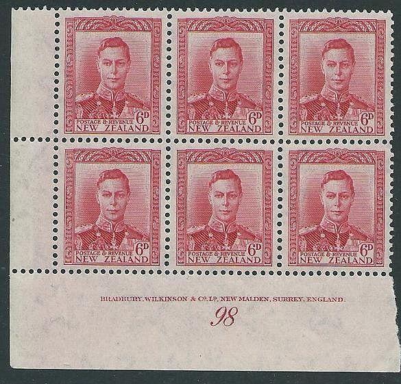 NEW ZEALAND GVI 6d plate 98 imprint block MNH..............................41967