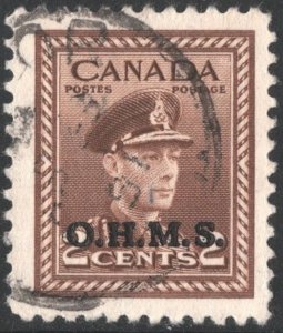 Canada SC#O2 2¢ King George: Military Uniform, O.H.M.S. Overprint (1949) Used