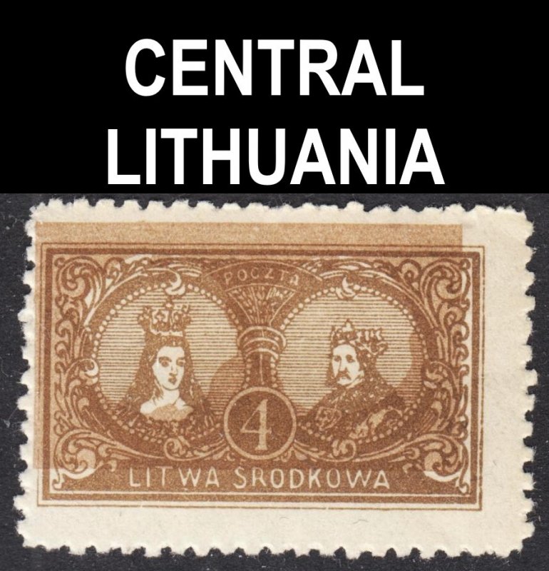 Central Lithuania Scott 38 UNLISTED perf 11 3/4. BUFF SHIFT ERROR F+ mint H.