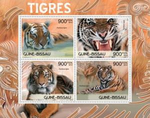 Tigers Tiger Big Wild Cats Animals Fauna Guinea-Bissau MNH stamp sheet