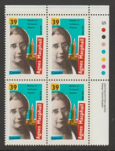 Canada 1293   Agnes Macphail - Plate Block UR - MNH