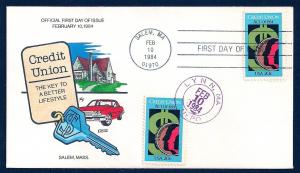 UNITED STATES FDC 20¢ Credit Union DUAL 1984 Collins HP X701