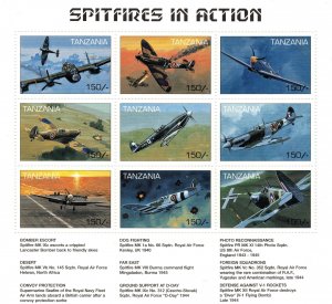 TANZANIA 1997 - Hunting aircraft, Spitfire in action/ minisheet MNH