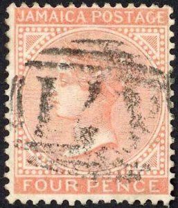 Jamaica SG11 4d Red-orange Wmk CC Rodney Hill A71 Pmk