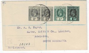 Gilbert & Ellice Islands 1923 Ocean Island cancel, registered cover to Australia