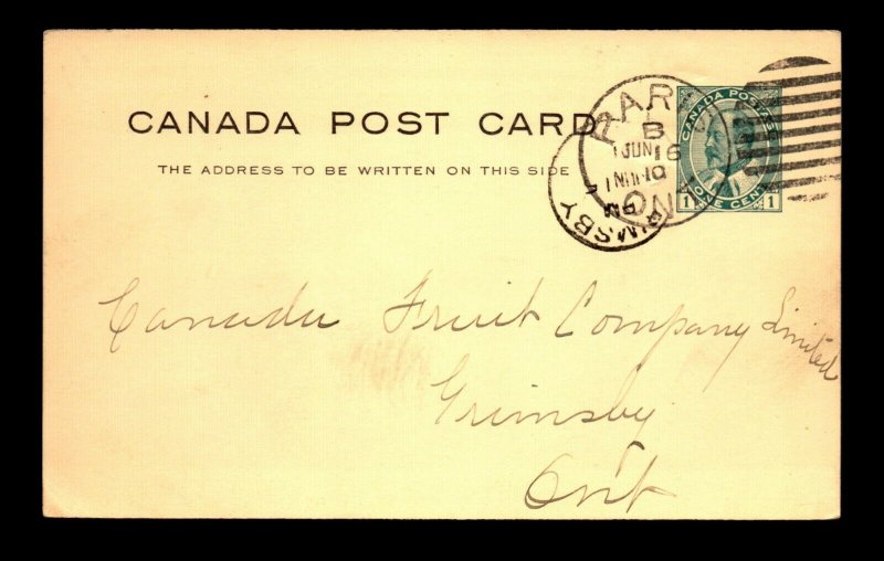 Canada 1910 Paris ONT Duplex Cancel to Grimsby ONT - L27880