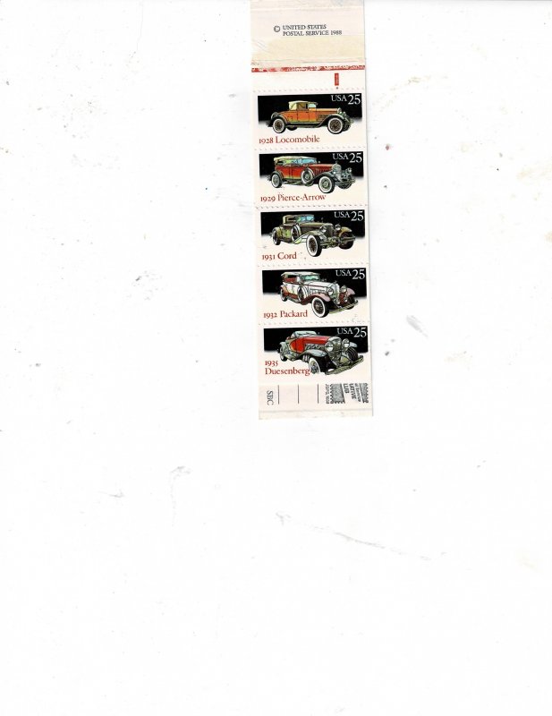 Classic Cars 25c US Postage Booklet of 20 stamps #2381-85a VF MNH