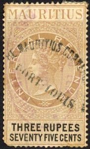 Mauritius Internal Revenue BF45 3R 75c Brown and Black