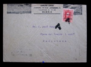 ANDORRA/SPANISH ADMIN - GENUINE POSTAL USE COVER - SPANISH EXPO CANCEL - ca 1928