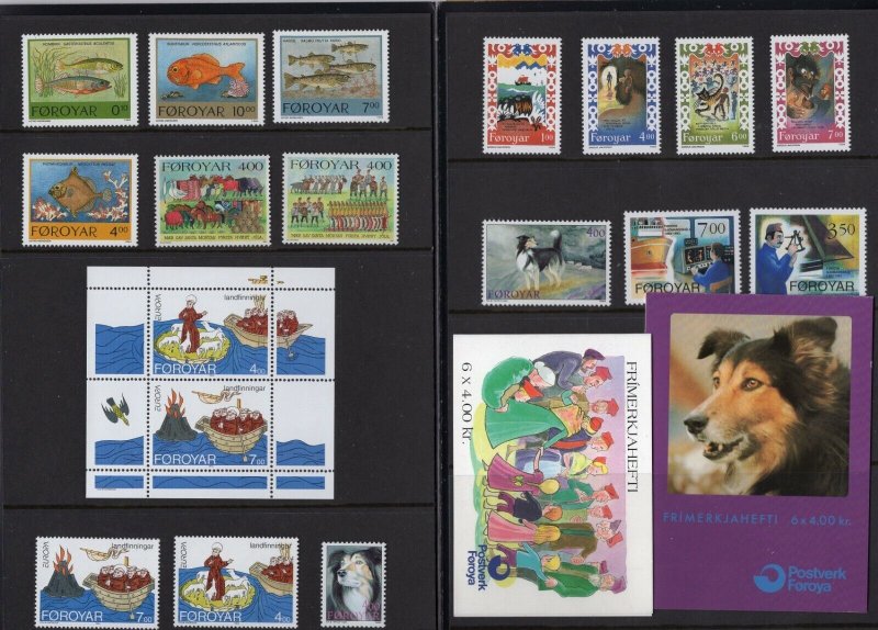 FAROE ISLANDS 1994 COMPLETE YEAR SET OF 16 STAMPS, S/S & 2 BOOKLETS IN BOOK MNH