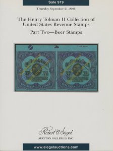 U.S. Beer Stamps, Robert A. Siegel, Sale #919, Sept 21, 2006, Auction Catalog 