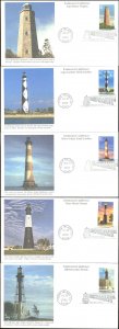 #3787-91 Southeastern Lighthouses Mystic FDC Set