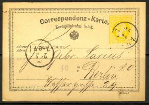 AUSTRIA 1872 2kr Bohemian Language Postal Card AUSSIG to BERLIN Mi P18a VFU