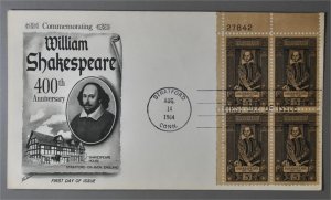 1250 FDC Plate 5¢  Plate Block William Shapespear