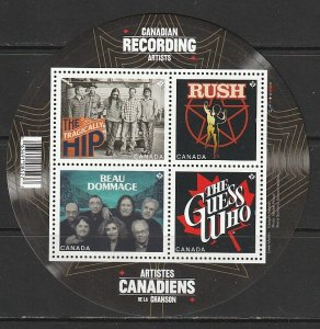 2013 Canada - Sc 2655 - MNH VF - Mini Sheet - Canadian Recording Artists: Bands