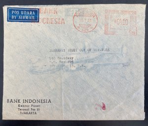 1959 Djakarta Indonesia Meter Cancel Bank Airmail Cover To New York Usa