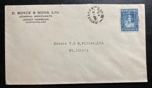 1940 Jersey Harbour Newfoundland General Merchants Cover To St Johns