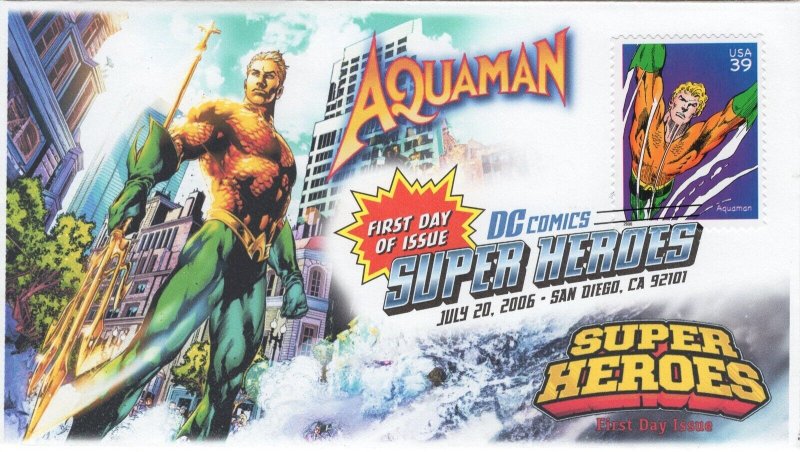 AO-4084h-1, 2006, DC Comics Super Heroes, Aquaman, FDC, Add-on Cachet. Digital C