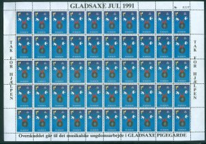 Denmark. 1991 Christmas Sheet. MNH. Gladsaxe Girls Music Band. Deco, 2 Birds