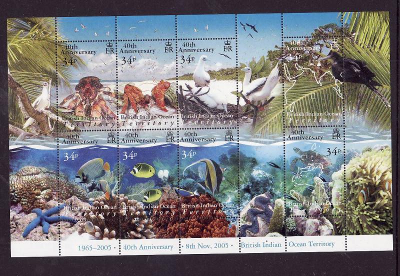 BIOT-Sc#316-unused NH sheet-Marine Life-Birds-Fish-2005-