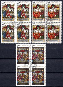 Liechtenstein Scott # 671 - 673, used, first day cancellation, block of 4 each