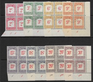 SEYCHELLES SGD1/8 1951 POSTAGE DUE SET IN FINE USED PLATE BLOCKS OF 4