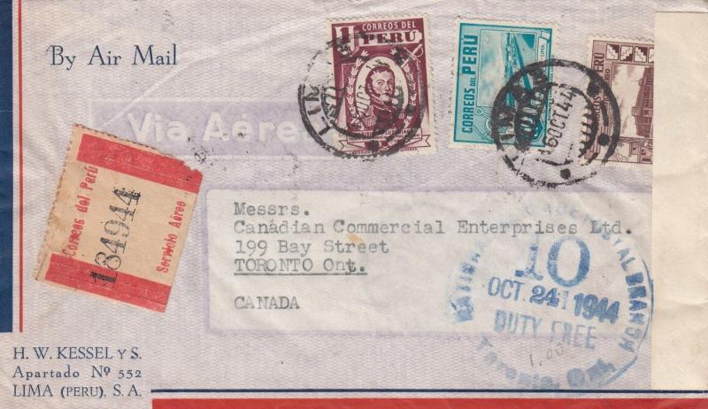 Peru 2 Registered Air Mail Covers to Canada Censored