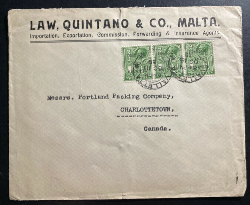 1930 Valletta Malta Commercial Cover To Charlottetown Canada 