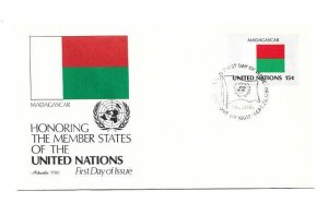 United Nations #337 15c Flag Series 1980, Madagascar, Artmaster FDC