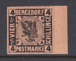 Bergedorf Sc 5 MNH. 1861 4s Coat of Arms, choice sheet margin example, XF