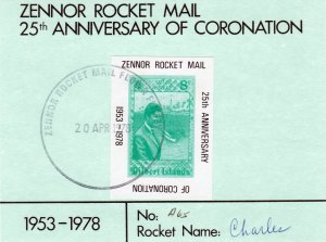 Zennor Rocket Mail 1978 CORONATION 25th.Anniv.GILBERT ISLANDS # A65 FDC FDC