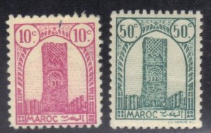 FRENCH MOROCCO SCOTT #178, 181, MH,  10c, 50c 1943