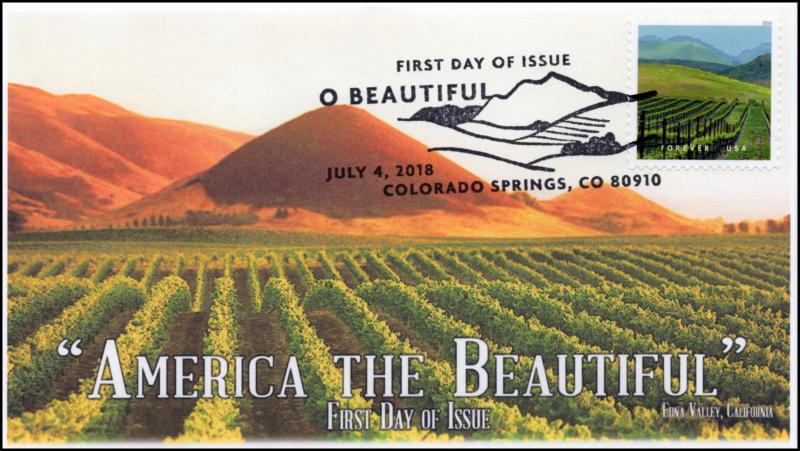 18-180, 2018, O' Beautiful, First Day Cover, Pictorial Postmark, Edna Valley CA
