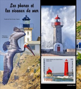 DJIBUTI - 2022 - Lighthouses & Sea Birds - Perf Souv Sheet - Mint Never Hinged