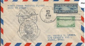 Guam to Macao to Provo, Ut 1937 1st Pacific Clipper Flt (49651)