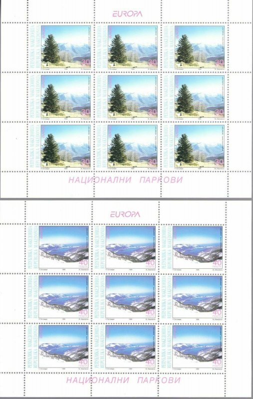 1999 Europa Cept Macedonia 2 Mini-Sheets 9 Val' Parks Natural' MNH