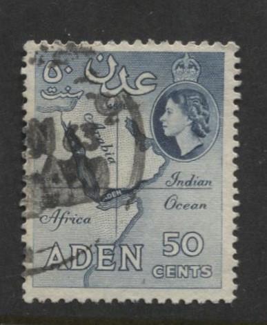 ADEN - Scott 53 - QEII Definitive- 1953-  Used - Single 50c Stamp