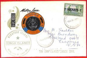 aa3819  - TONGA - POSTAL HISTORY - PAQUEBOT:  TIN CAN Canoe Mail COVER 1968