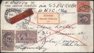 USA 1937 10c Express Special Delivery SS Europa Germany Cover Train Bahnp 111601