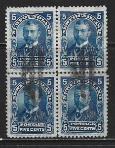 NEWFOUNDLAND - #85 - 5c DUKE OF YORK USED BLOCK OF 4 ROYAL FAMILY