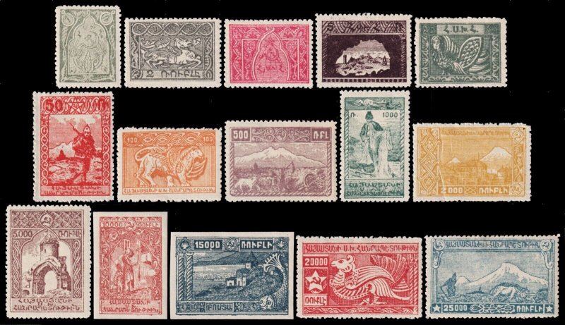 Armenia Scott 278-284, 286-293 (1921) Mint Perf.-Imperf. H F-VF, CV $110.00 Q