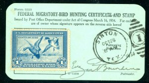 RW1 1934 FEDERAL DUCK  FORM 3333 HUSBAND & WIFE MATCHING FORMS - SUPER RARE