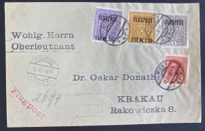 1918 Vienna Austria Early Airmail Cover To Krakow Poland Sc#C1-C3 Stamps