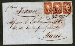 US Sc #28 x 3 New Orleans to Paris France Cover Sept 30, 1857 ex. Skinner