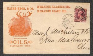 USA 219D STAMP BAIRD BROS HARNESS OILS CLEVELAND OHIO ADVERTISING COVER 1890