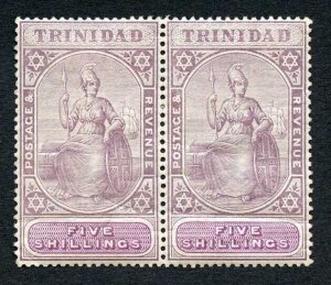 Trinidad and Tobago SG132 5/- Wmk Crown CA M/M Pair Cat 150 pounds