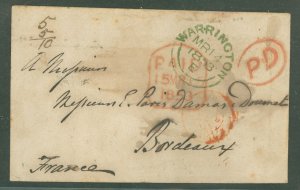 Great Britain  Stampless Letter, Warrington, Great Britain, March 14, 1853, to Bordeaux, France, The British Markings are well s